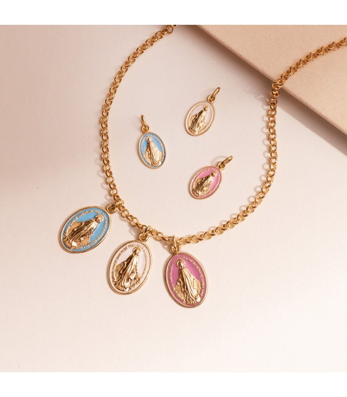 Wundertätige-Medaillen und Anhänger mit farbigem Emaille - 18k Karat Gelbgold