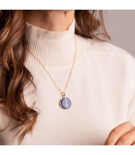 Colgante portafotos esmalte azul Oro 18K. Guardapelo, colgante cenizas.