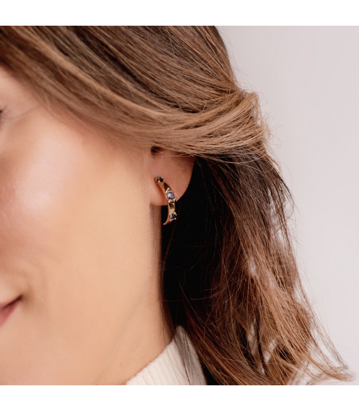 Orecchini a cerchio con Pietre blu | Orecchini donna Citadelle Oro giallo con  Zirconi colorati