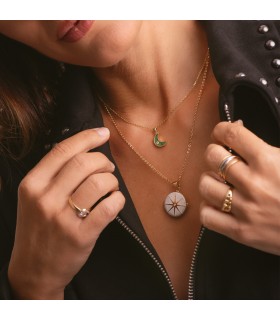 Ciondolo Luna in malachite con zirconi - Collana in oro per donna, pietra preziosa verde