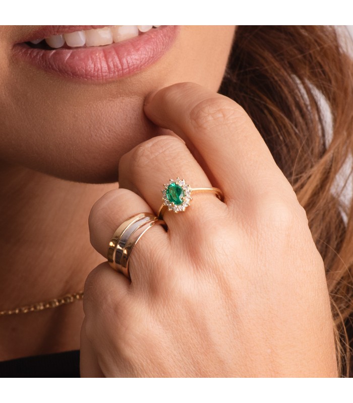 Smaragd Ring mit Diamanten Sybil 750 Gelbgold