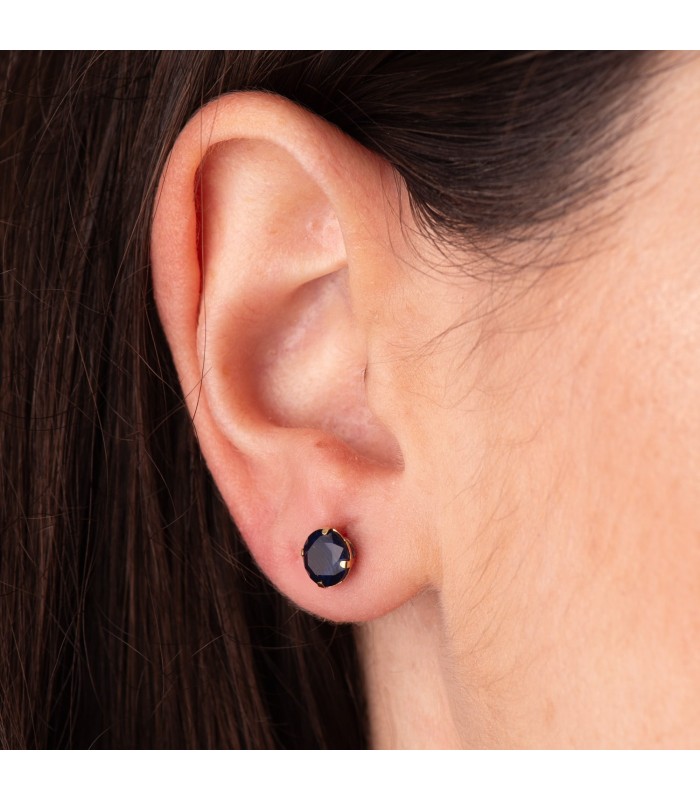 Goldohrringe aus 750er Gelbgold mit blauen Zirkonia-Ohrsteckern rund ca. 6 mm – elegante Ohrringe für Damen