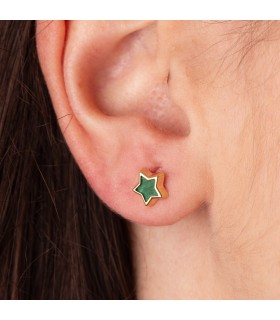 Orecchini donna lobo, forma Stella, pietra malachite verde - Collezione Mystic oro giallo 18kt