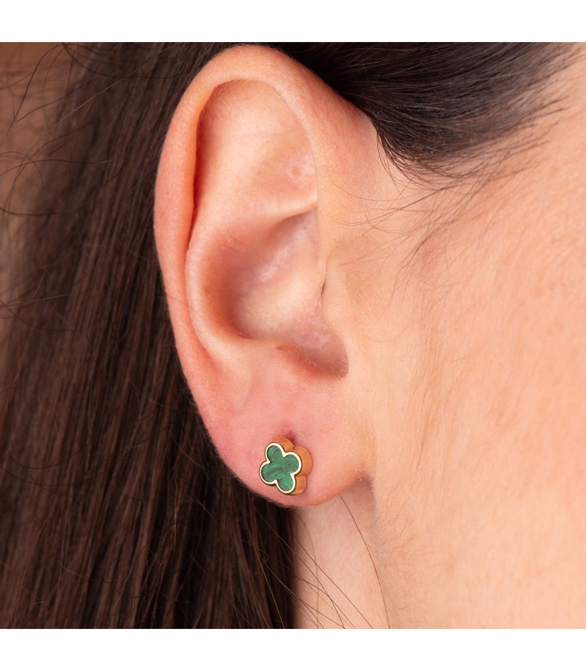 Ohrstecker mit Malachit Grün – Kleeblattform, Ohrringe Damen Gold 750er (18 K) | Schmuck online kaufen