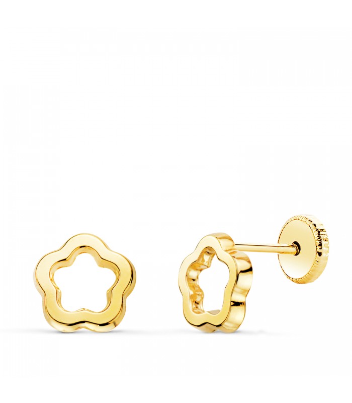 Orecchini in oro 18 Kt 7 mm, modello Tiana a Fiore, chiusura a vite. | Orecchini a lobo da donna e ragazza