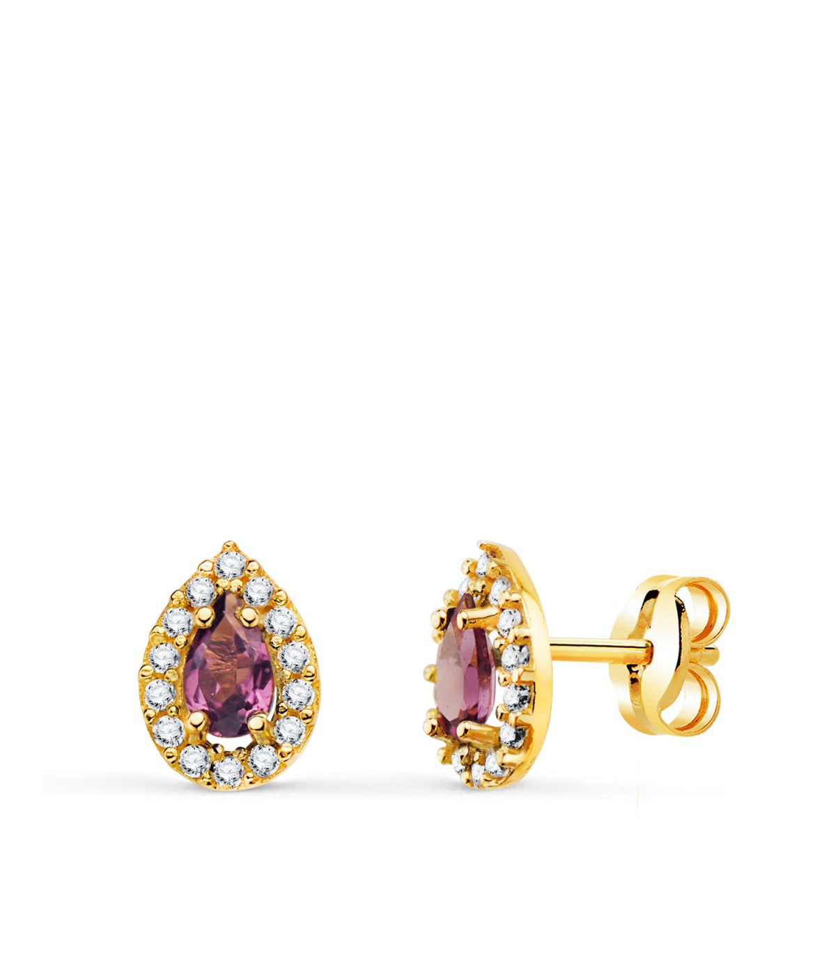 Puces d'oreilles Haya Or 18K Goutte améthyste. Style, élégance et modernité. Pour femmes, cadeaux Noël.