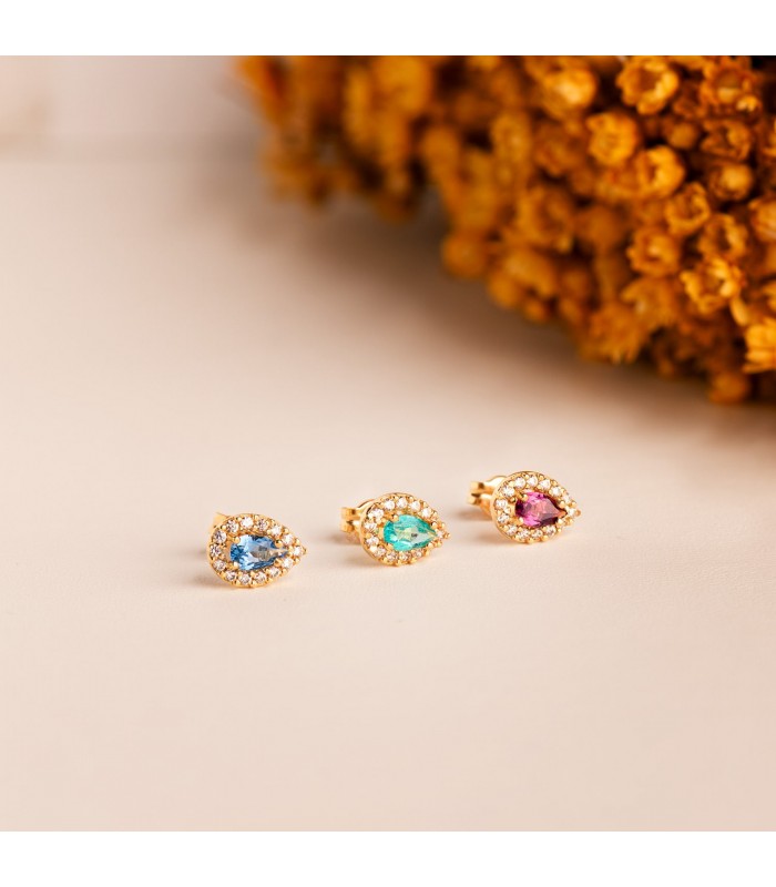 Clous et boucles d'oreilles en or 18 carats avec pierres semi-précieuses, design Haya