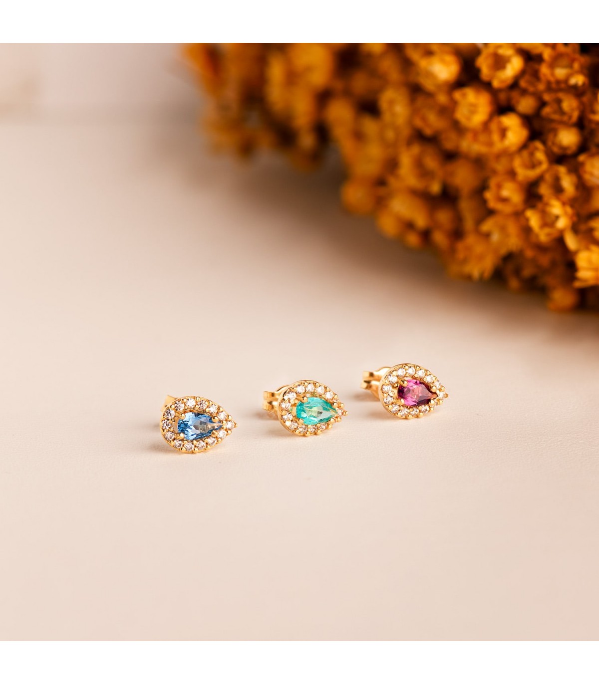Ohrstecker mit Zirkonia Amethyst, Tropfen, aus 750 Gelbgold 18K | Ohrringe Damen Gold