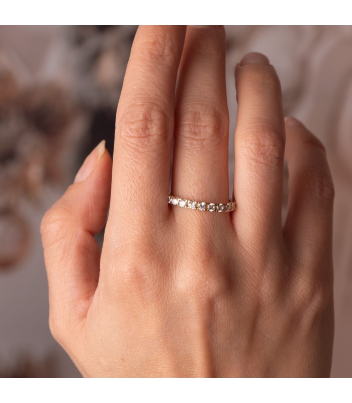 Alliance zircones Or Jaune 18 carats, bague mariage pave, bague de fiançaille