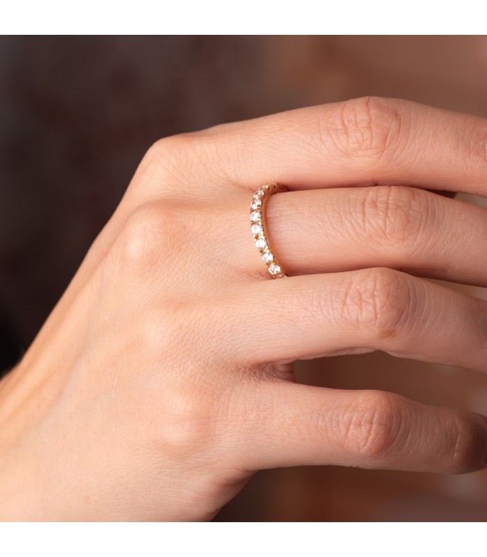 Anello donna fede nuziale con pave zirconi in oro 18k, stile eternità