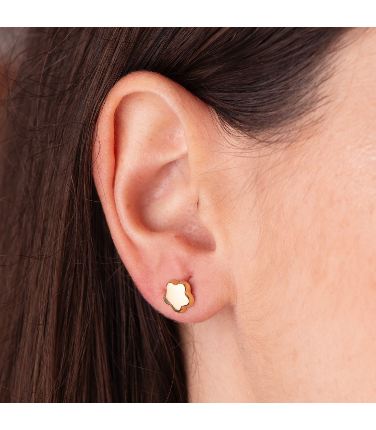 Orecchini lobo donna con motivo Fiore | Modello Gina oro giallo 18 kt 7,5 mm