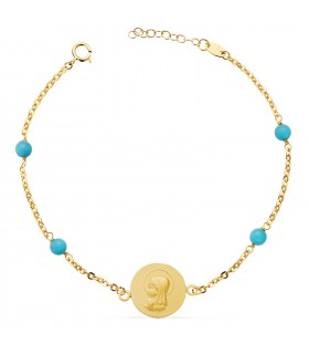 Bracciale Medaglia Madonnina oro 18kt turchese