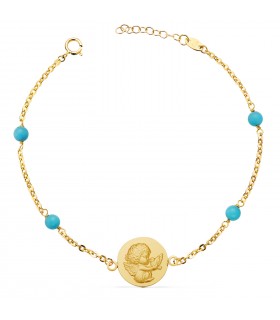 Bracciale medaglia Angelo colomba oro 18kt turchese