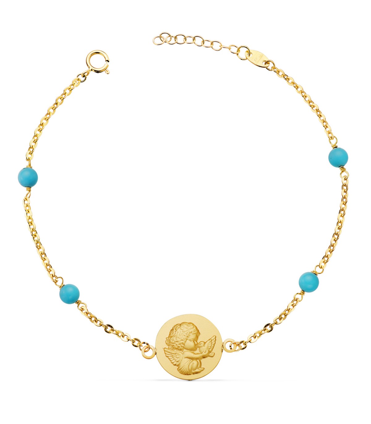 Bracciale medaglia Angelo colomba oro 18kt turchese