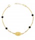 Bracelet médaille Miraculeuse or 18K boules noires. Bracelets pour femmes et filles.