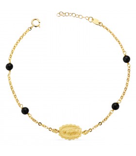 Bracciale Medaglia Miracolosa Oro 18kt sfere nere