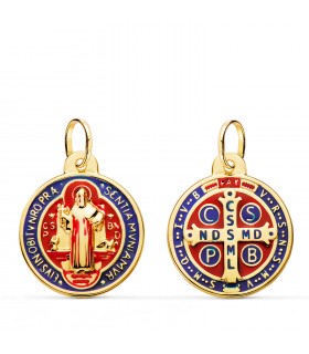 Medalla de San Benito Esmalte Oro 18 K 20 mm - medallas de san benito monje