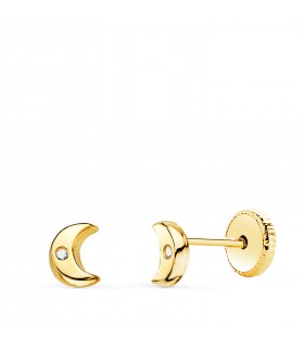 Pendientes Bebé Alana Oro 18 K luna 5 mm. Pendientes para bebé. Cierre de rosca. Regalo de cumpleaños