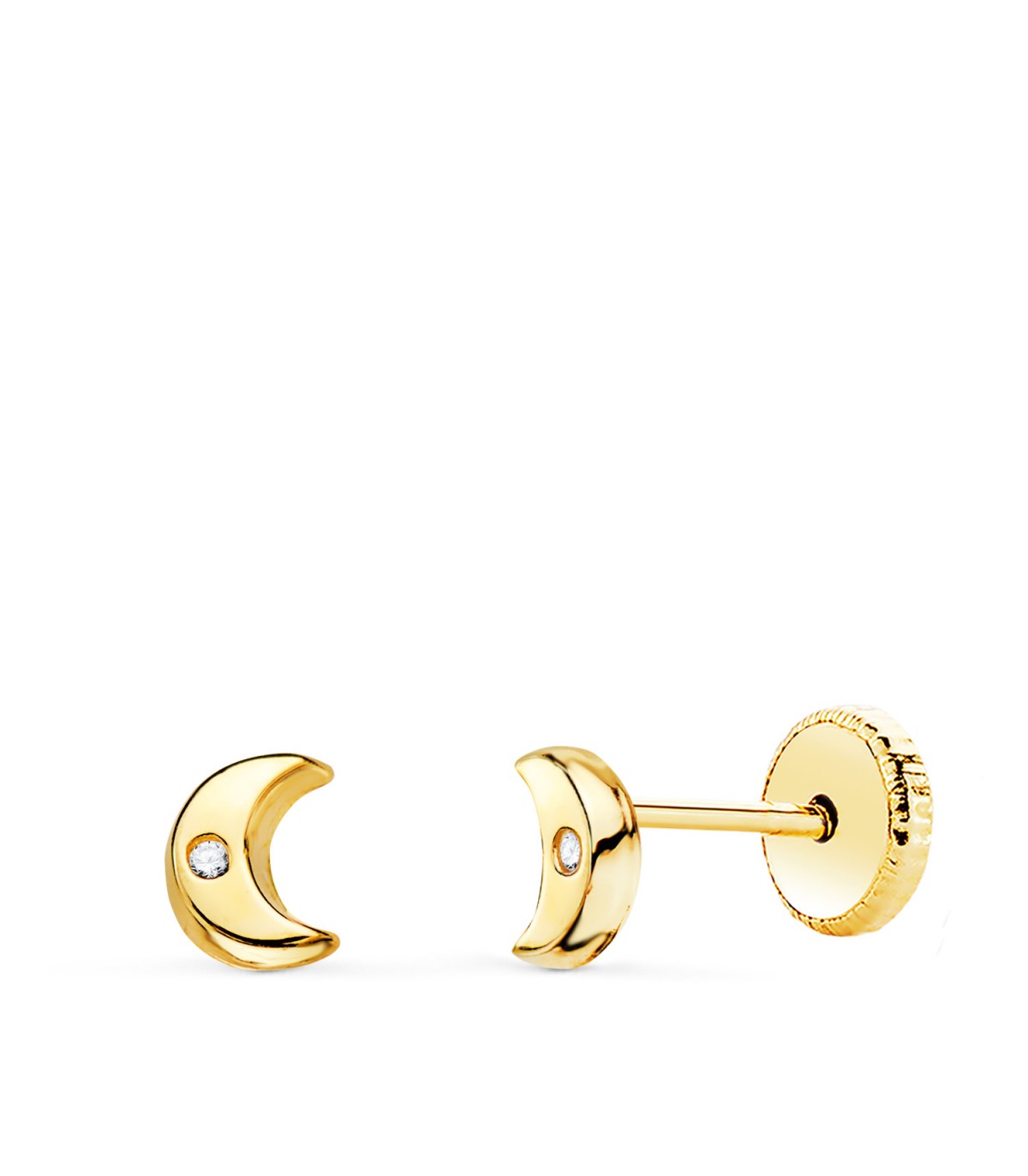 Clous d'oreilles Bébé Alana Or 18 K lune 5 mm. Boucle d'oreille pour nouveau-née