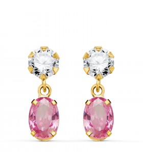 Pendientes mujer Cartagena Oro 18K ROSA. Pendientes largos, piedras de colores.