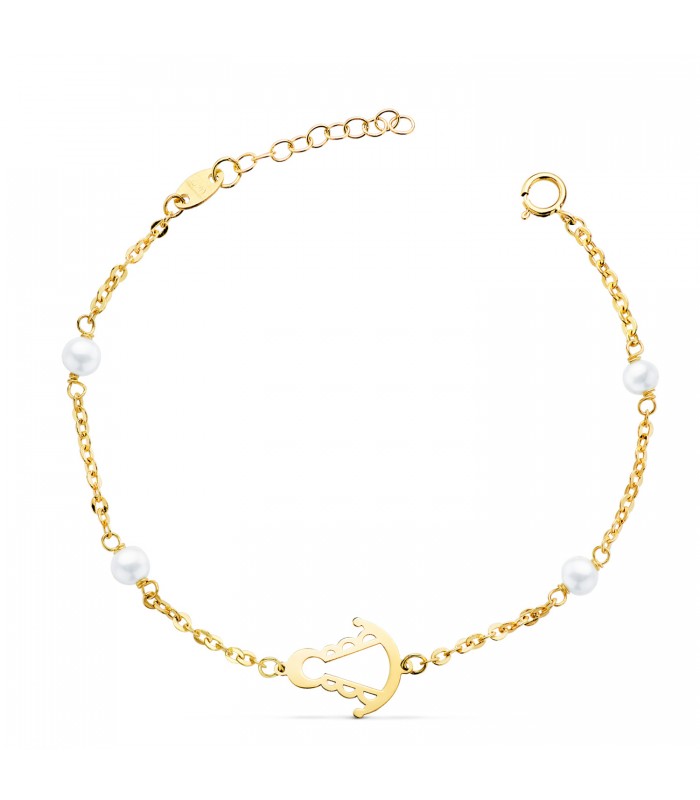 Bracelet Vierge du Rocío 18K avec perles. Bracelets pour femmes et filles.