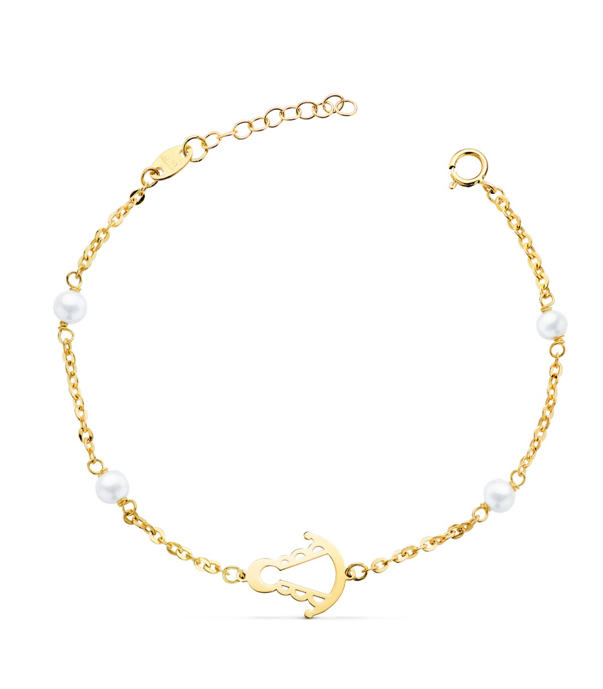 Bracelet Vierge du Rocío 18K avec perles. Bracelets pour femmes et filles.