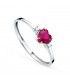 Anillo Dafne oro blanco Corazón rojo circonitas. Anillos para mujer. Anillo promesa de oro.