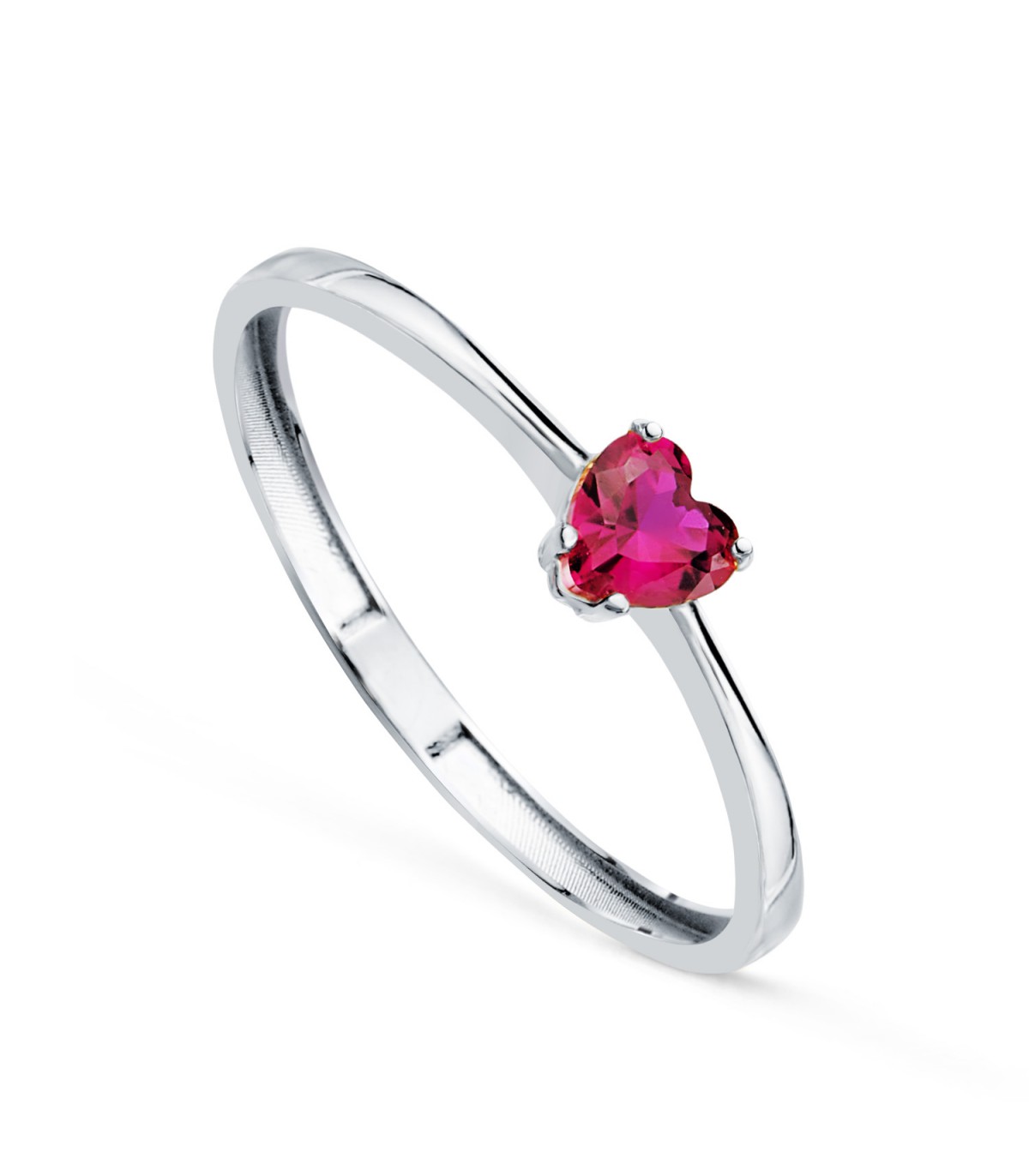 Bague Dafne Cœur rouge Or blanc 18 K. Bagues pour femmes. Bague de promesse en or.