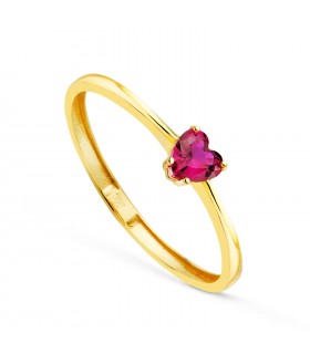 Bague Dafne Cœur rouge Or jaune 18 K. Bagues pour femmes. Bague de promesse en or.