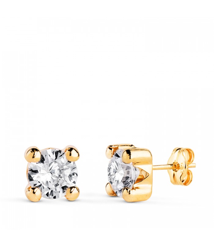 Pendientes mujer Alina Oro amarillo 18K 6mm. Dormilonas circonitas 4 garras.