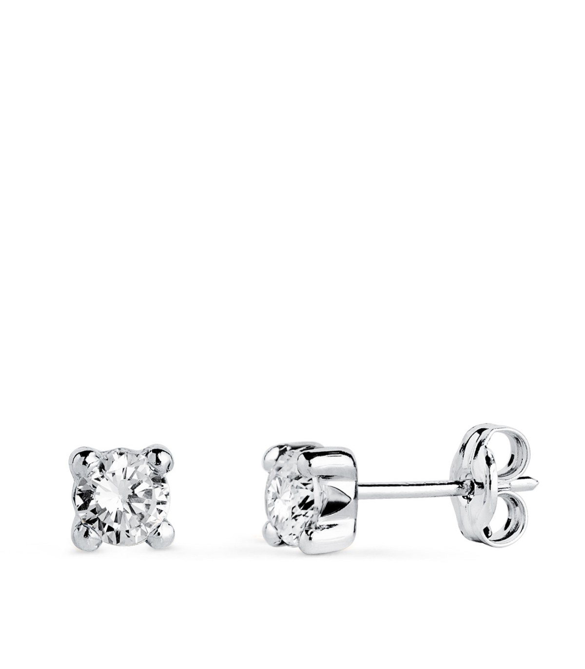 Boucles d'oreilles puces Alina Or blanc 18K 4 mm 4 Griffes - Bijoux pour femme - or 750/1000