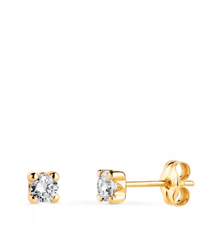 Solitaire Ohrstecker aus 750 Gold Gelbgold 2 Zirkonia 3 mm 4er-Krappe | Goldschmuck