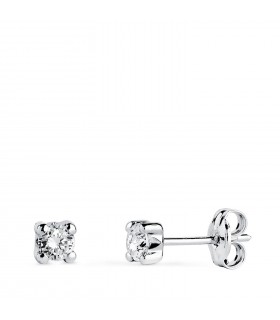 Pendientes mujer Alina Oro blanco 18K 3mm. Dormilonas circonitas 4 garras.