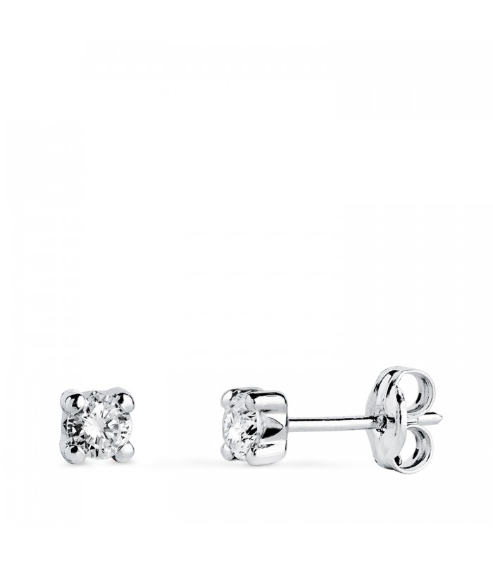 Boucles d'oreilles puces Alina Or blanc 18K 3 mm 4 Griffes - Bijoux pour femme - or 750/1000
