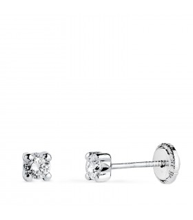 Orecchini Alina 4 griffe 3 mm oro bianco 18 Kt, modelli punto luce da bambina e neonata.