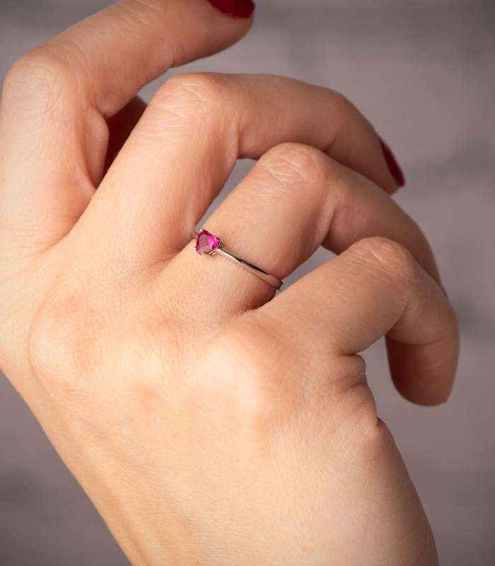 Bagues cœur rouge pour femme or blanc Dafne, idées cadeaux Saint-Valentine
