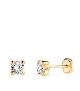 Clous d'oreilles Alina 4 mm Or jaune 750- Boucles d'oreilles enfant zircones 4 Griffes.