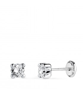 Solitär-Ohrstecker Zirkonia 4 mm - Solitaire Ohrringe 4-Krappen-Fassung in 18K Weißgold