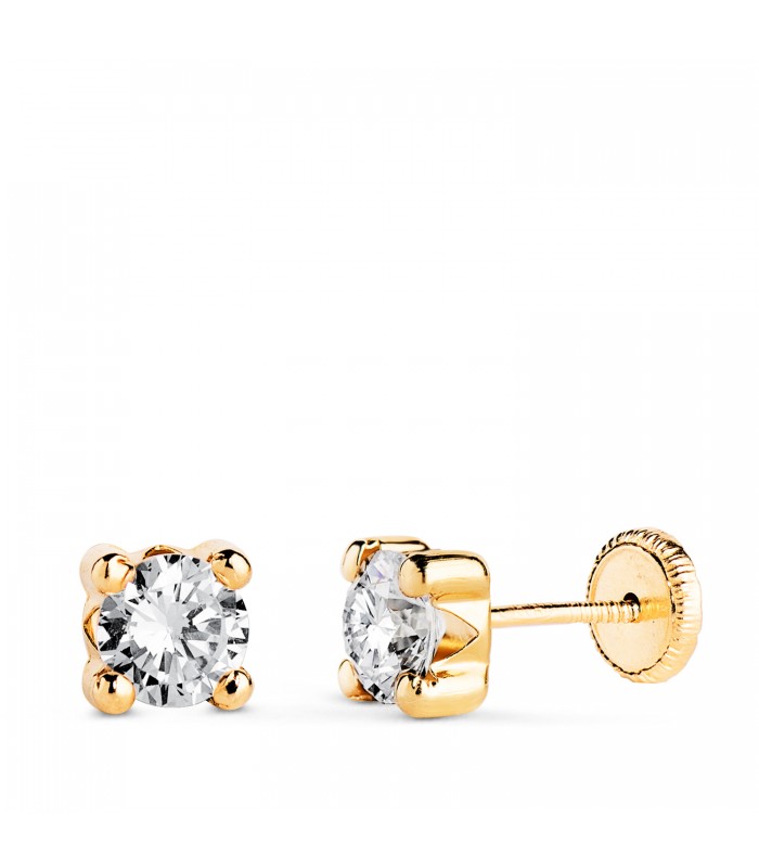 Clous d'oreilles Alina 5 mm Or jaune 750- Boucles d'oreilles enfant zircones 4 Griffes.