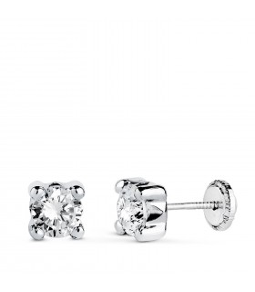 Orecchini Alina 4 griffe 5 mm oro bianco 18 Kt, Collezione punto luce