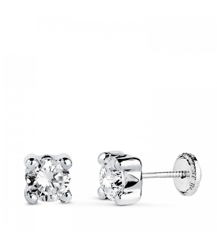 Clous d'oreilles Alina 5 mm Or blanc 750 - Boucles d'oreilles enfant zircones 4 Griffes.