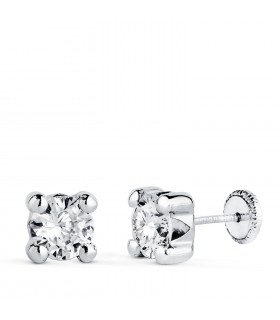 Orecchini Alina 4 griffe 6 mm oro bianco 18 Kt, per bambina o donna.