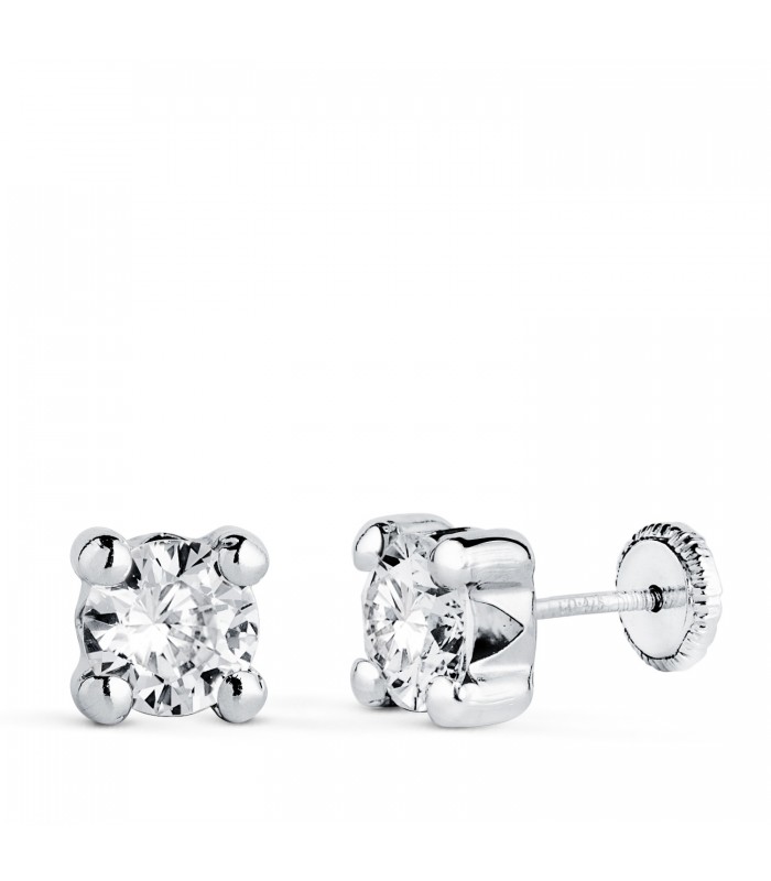 Orecchini Alina 4 griffe 6 mm oro bianco 18 Kt, per bambina o donna.
