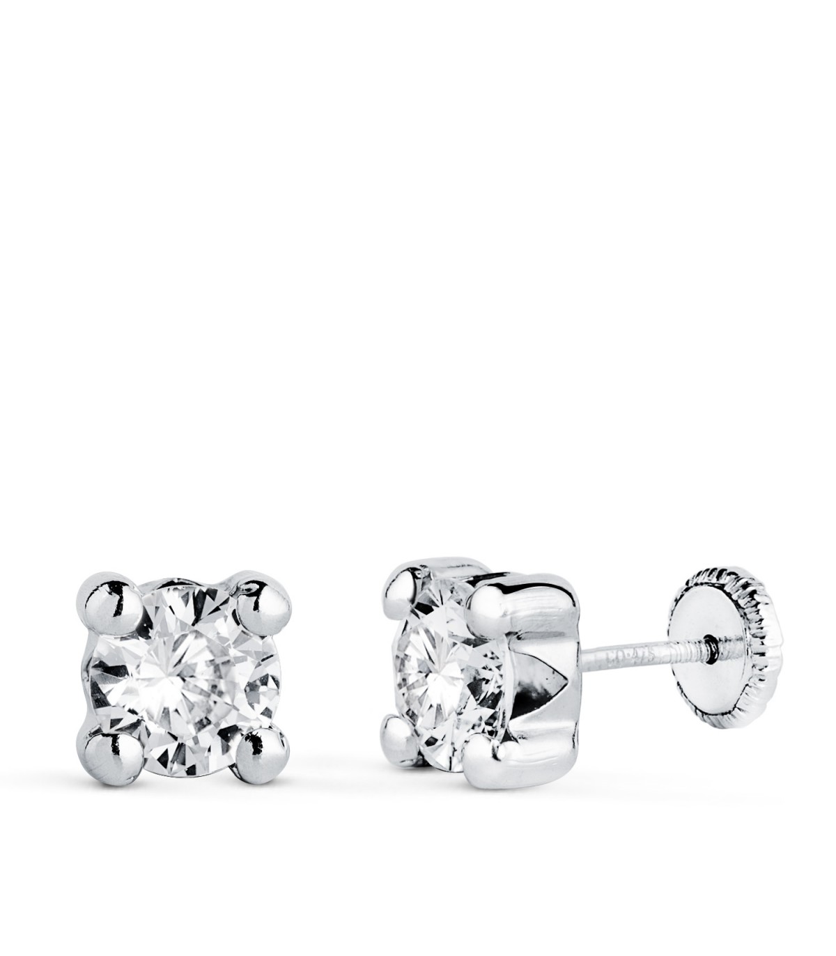Solitär-Ohrstecker Zirkonia 6 mm - Solitaire Ohrringe 4-Krappen-Fassung in 18K Weißgold