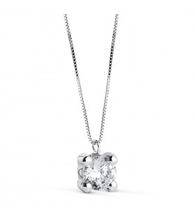 Solitär-Halskette Zirkonia 6 mm - Collier Solitaire mit venezianischer Kette 42 cm - 18K Weißgold