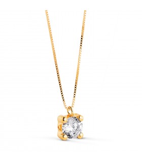 Solitär-Halskette mit Zirkonia - Collier Solitaire mit venezianischer Kette 42 cm - Gelbgold 18 Karat