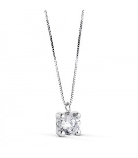 Solitär-Halskette mit Zirkonia - Collier Solitaire mit venezianischer Kette 42 cm - Weißgold 18 Karat
