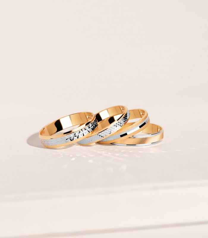 Alliance or bicolore 18 carats. Bague Spezia pour mariage. Alda Joyeros.