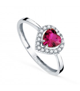 Anelli donna, modello Anello Dafne Cuore rosso pavè oro bianco 18Kt