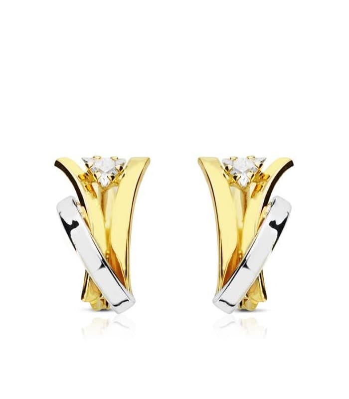 Damenohrringe 18K Gold - Ohrringe Glatt 750 Gelb-/ Weißgold 18634 - 1 Paar Ohrclips X Form Bicolor